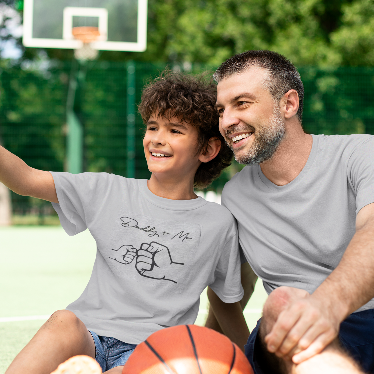 Daddy + Me gray melange printed Kids T-shirts