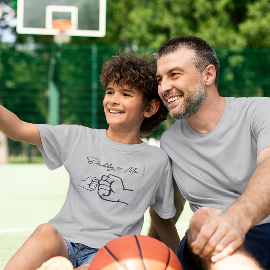 Daddy + Me gray melange printed Kids T-shirts