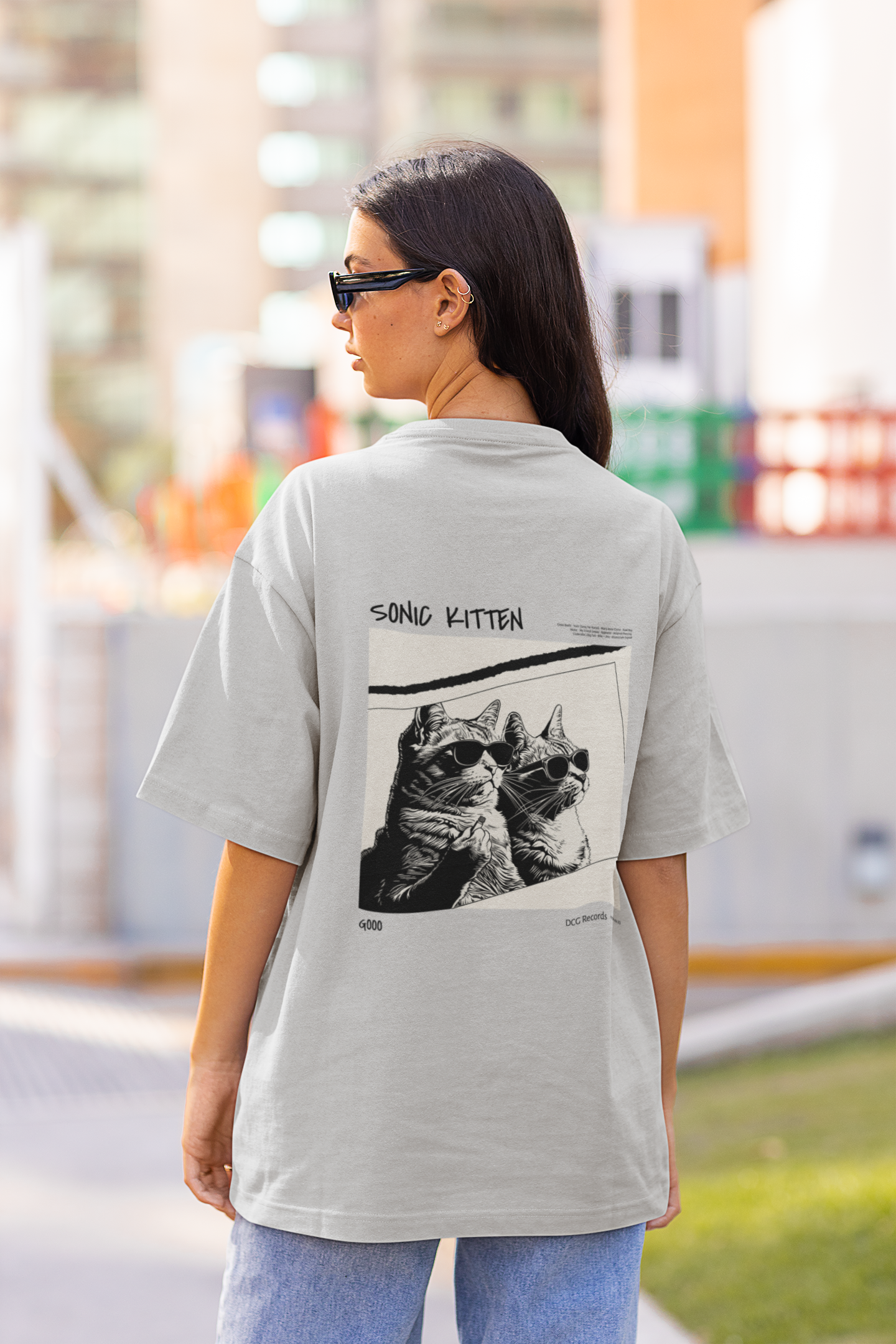 Sonic Kitten Oversized Gray melange Printed T-shirt Unisex