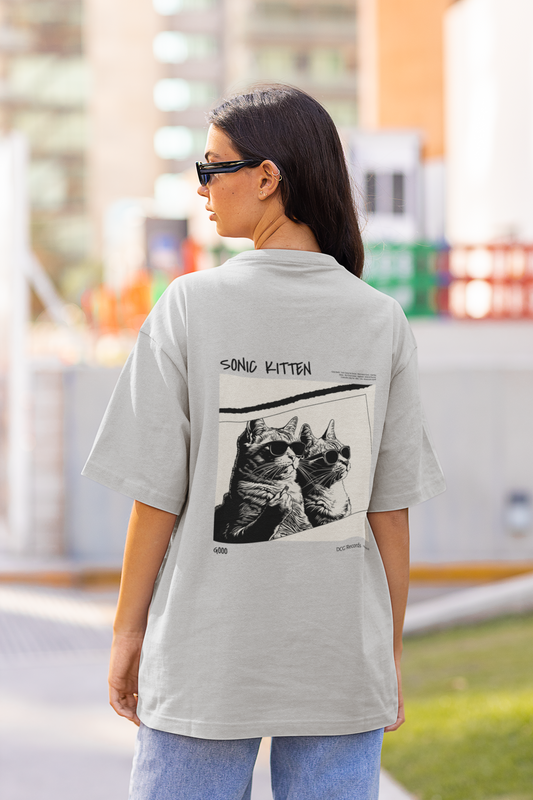 Sonic Kitten Oversized Gray melange Printed T-shirt Unisex