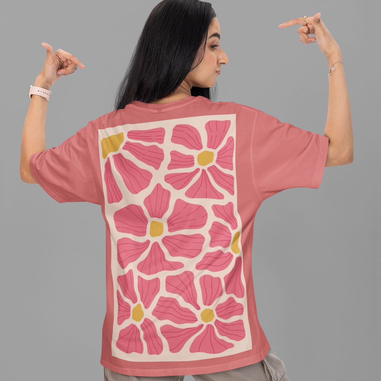 Floral Groovy Art Print Oversized coral Printed T-shirt Unisex