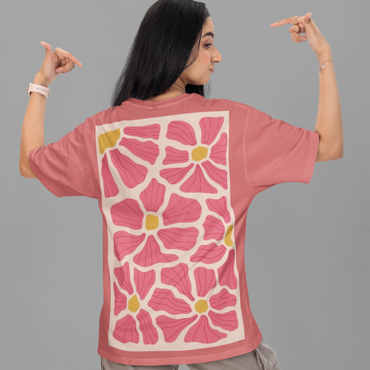 Floral Groovy Art Print Oversized coral Printed T-shirt Unisex