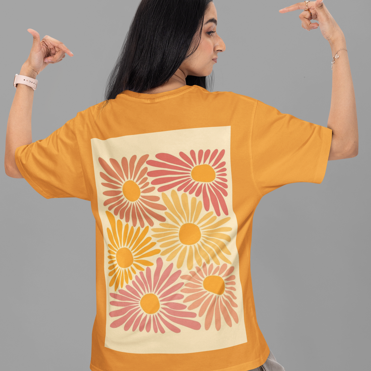 Floral Art Print Oversized golden yellow Printed T-shirt Unisex