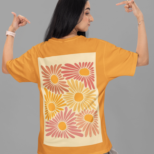 Floral Art Print Oversized golden yellow Printed T-shirt Unisex