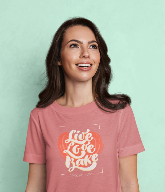 Live Love Bake printed Coral Unisex T-Shirt