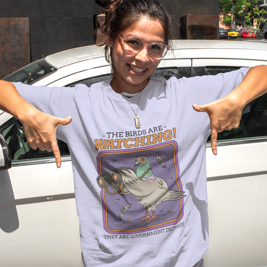 The birds are watching Oversized Lavander Printed T-shirt Unisex