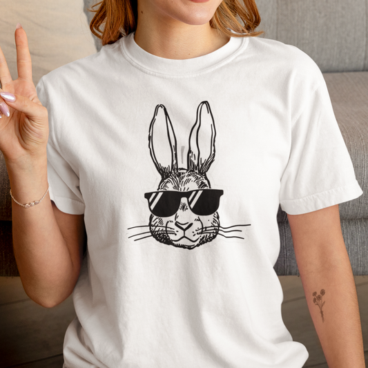 Sunglass Rabbit printed White Unisex T-Shirt