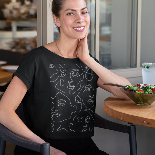 Face art printed Black Crop Top