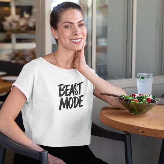 Beast Mode printed White Crop Top
