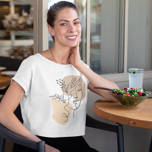 Floral faceart printed White Crop Top