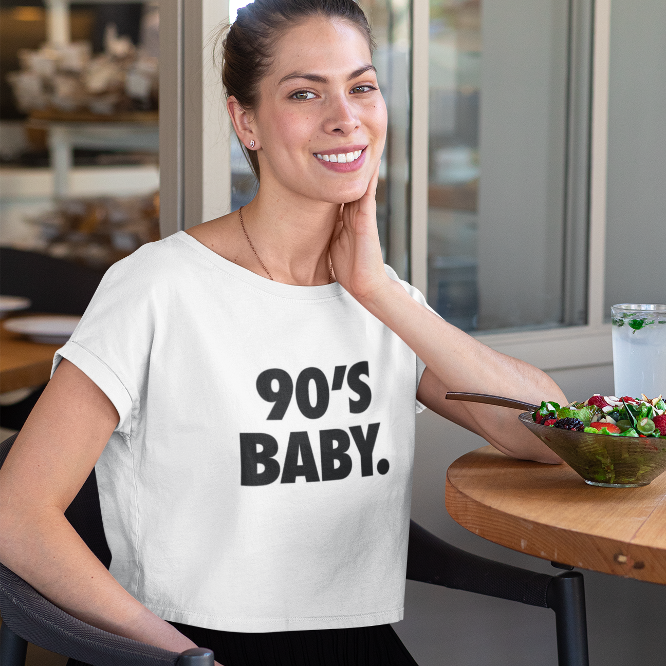 90's Baby printed White Crop Top