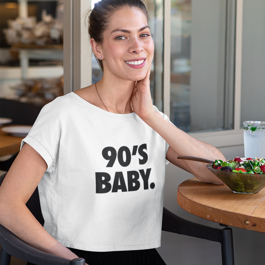 90's Baby printed White Crop Top