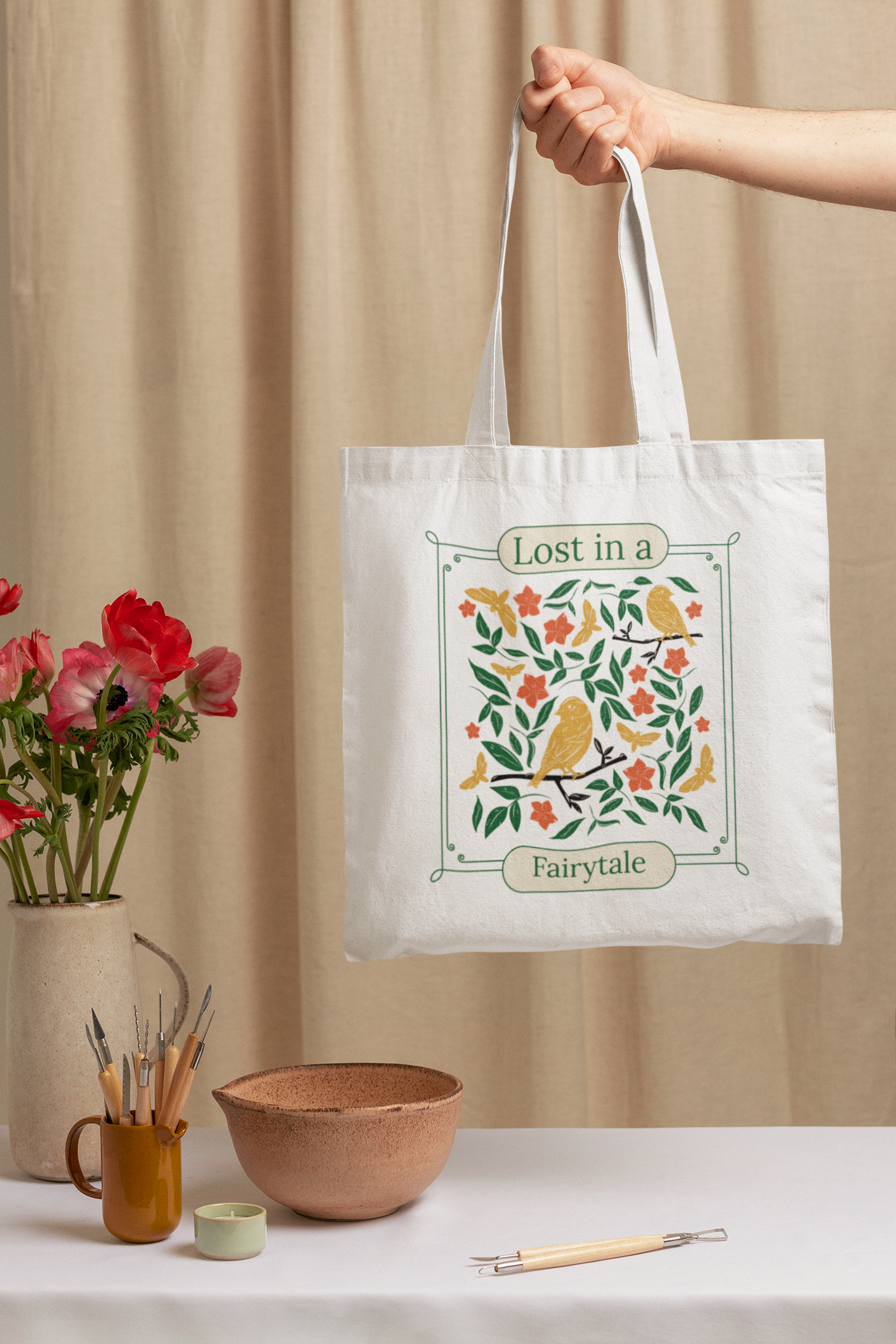 Lost in a fairytale Printed white Tote Bag