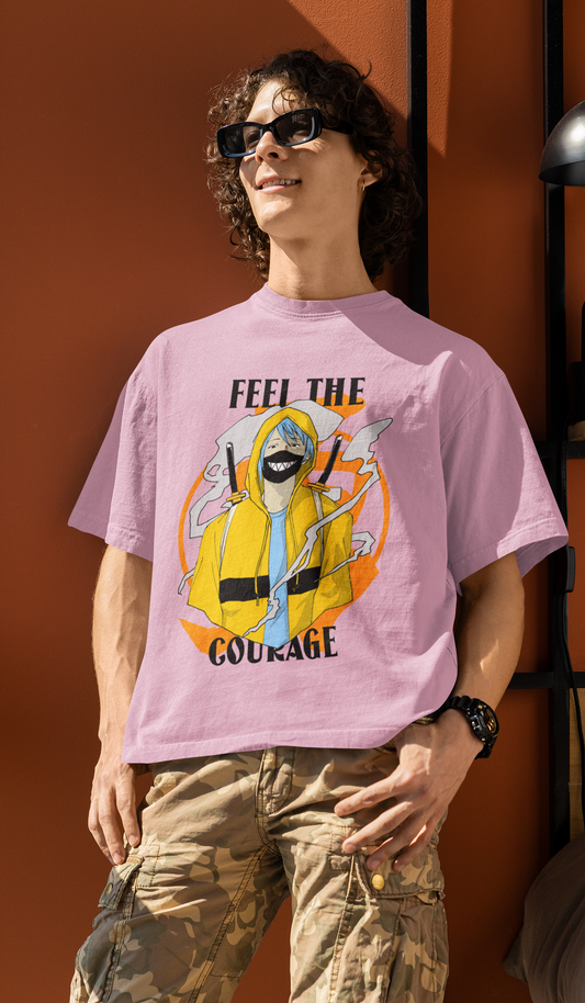 feel the courge Oversized  Printed Baby pink T-shirt Unisex