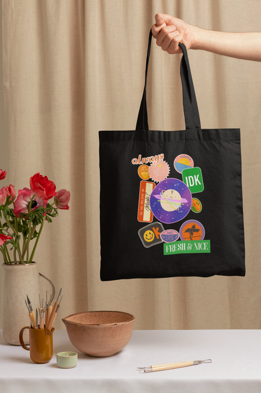 Fresh & nice Printed Black Tote Bag