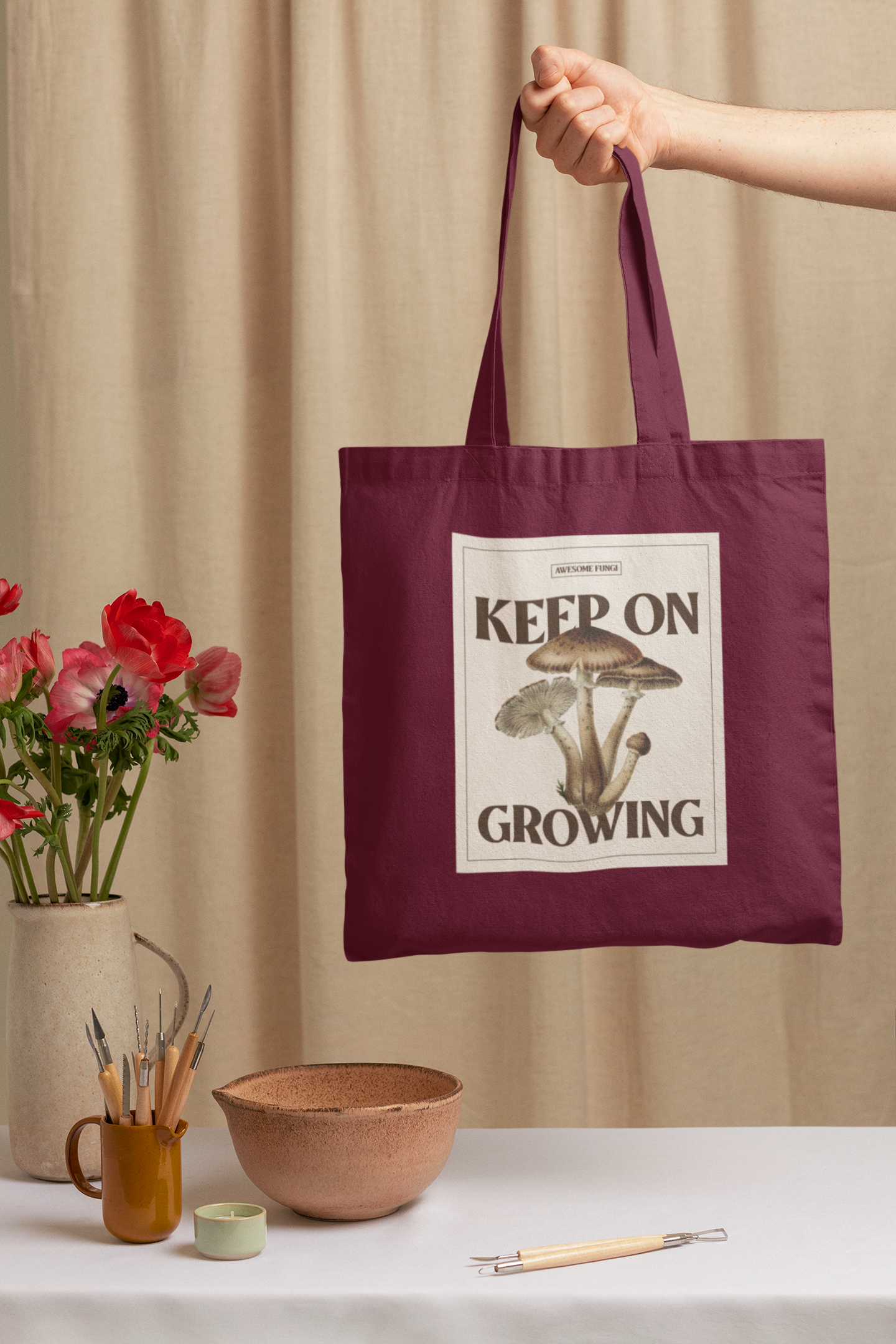 Keep on growing Printed maroon Tote Bag