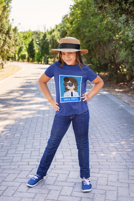 Girls Can Fly Printed Royal Blue Kids T-shirts