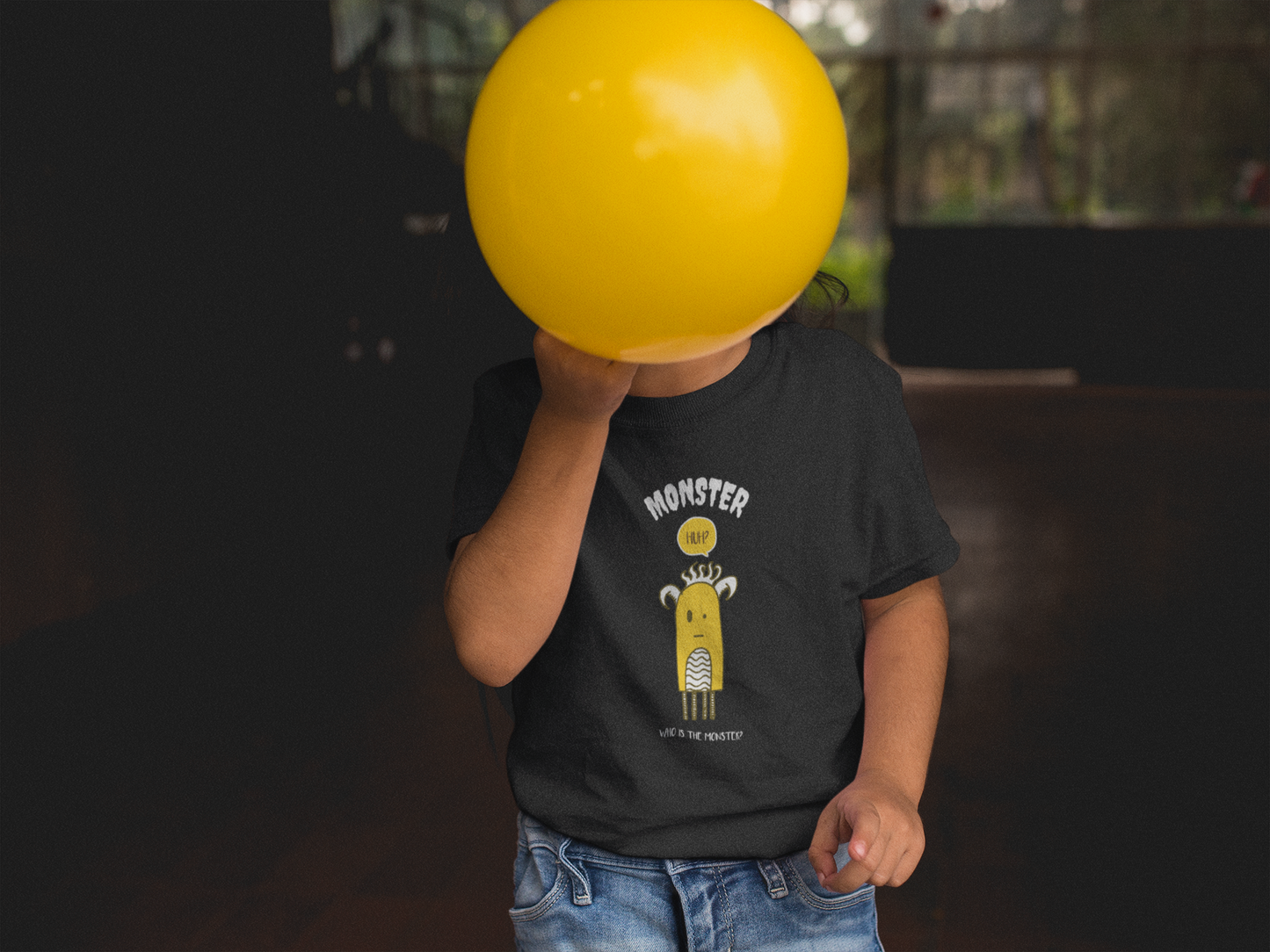 Who is the monster ? Printed black Kids T-shirts