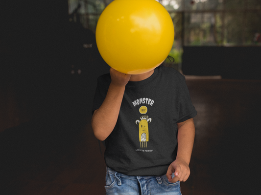 Who is the monster ? Printed black Kids T-shirts