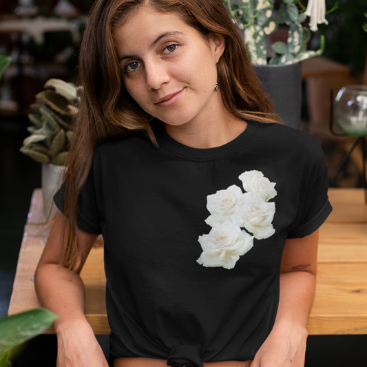 White Rose printed Black Unisex T-Shirt