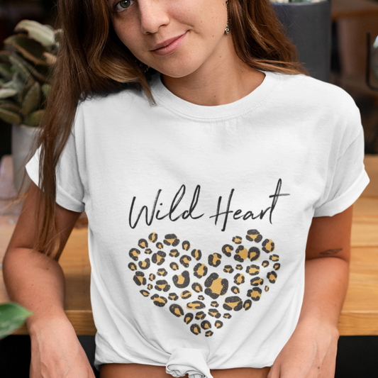 Wild Heart Leopard printed White Unisex T-Shirt