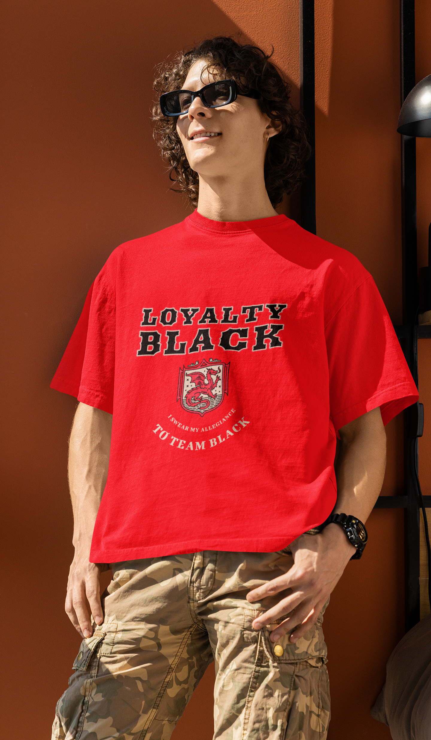 Loyalty black Oversized  Printed Red Tshirt Unisex