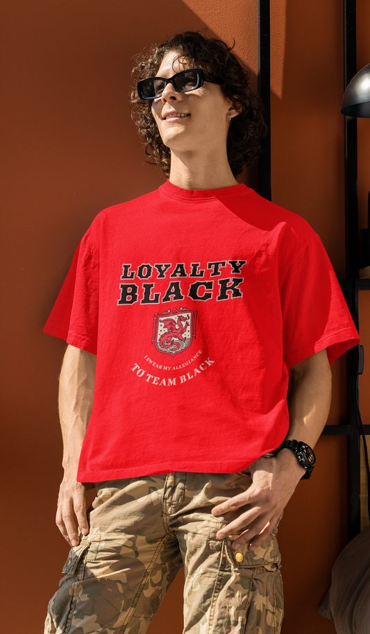 Loyalty black Oversized  Printed Red Tshirt Unisex