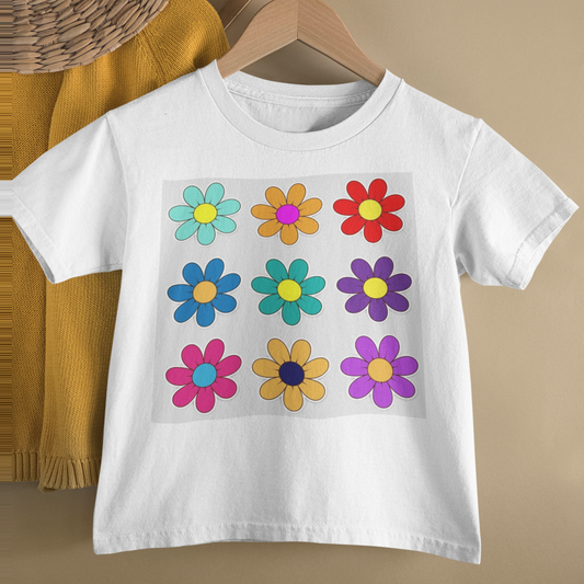 Colorful paper flowers Kids WHITE printed T-shirts