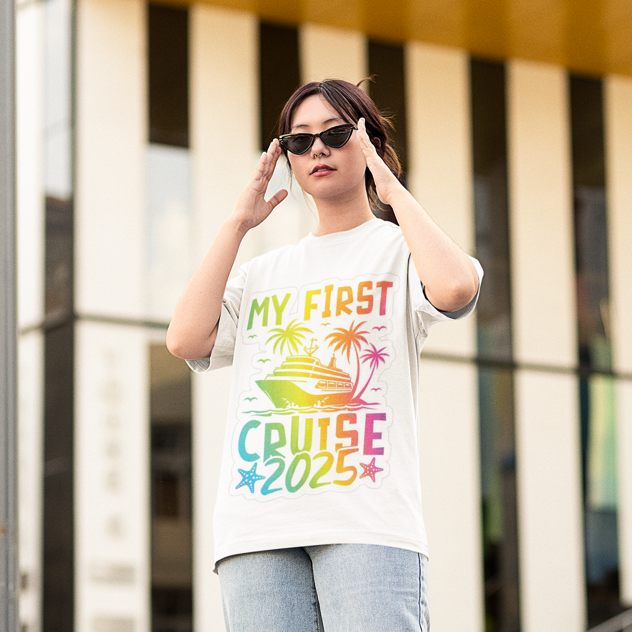 My First Cruise 2025 Oversized White Printed T-shirt Unisex