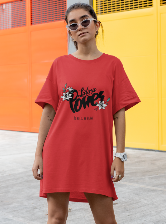 Latinas Power Be Bold Be Brave Printed  Red T-shirt Dress