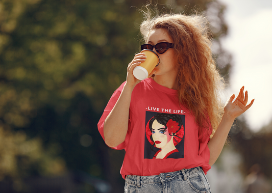 Live The Life Oversized Red Printed T-shirt Unisex
