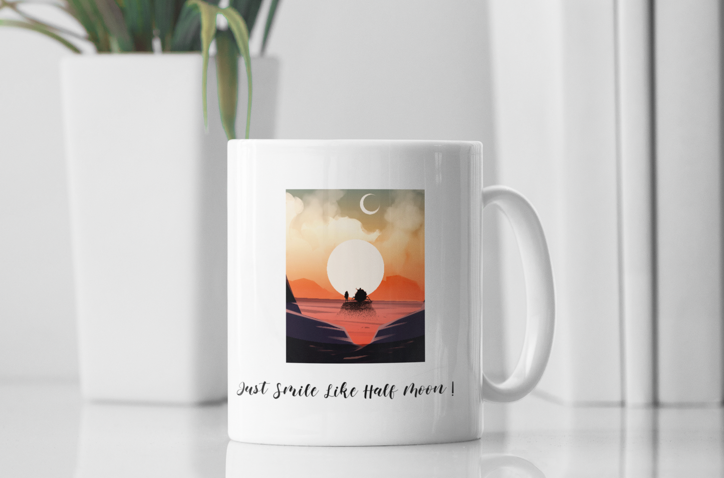 Just Smile Like Half Moon ! Printed White Coffee Mug