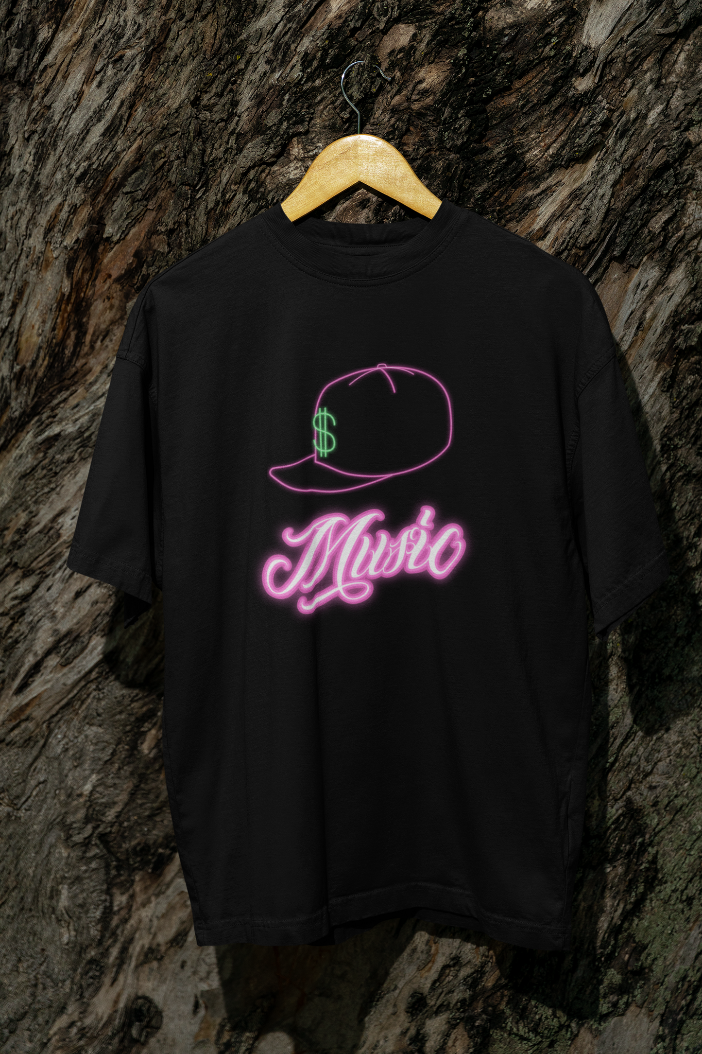 Music Oversized Black Printed T-shirt Unisex