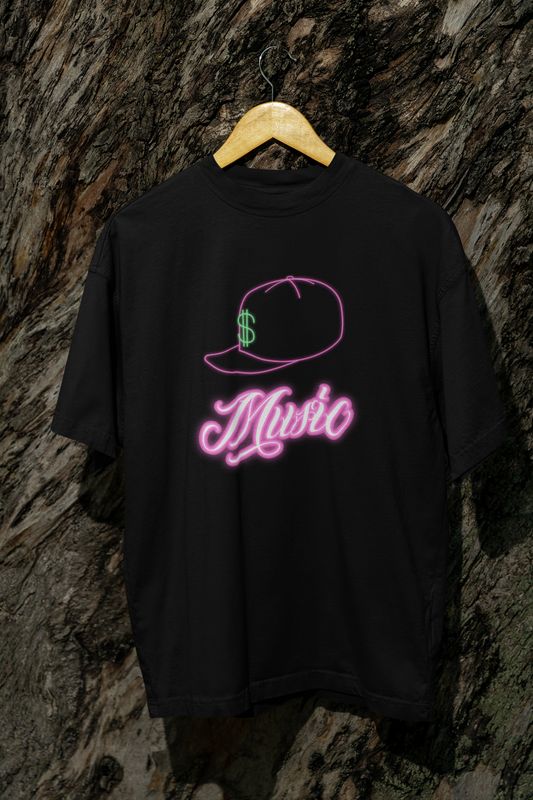 Music Oversized Black Printed T-shirt Unisex