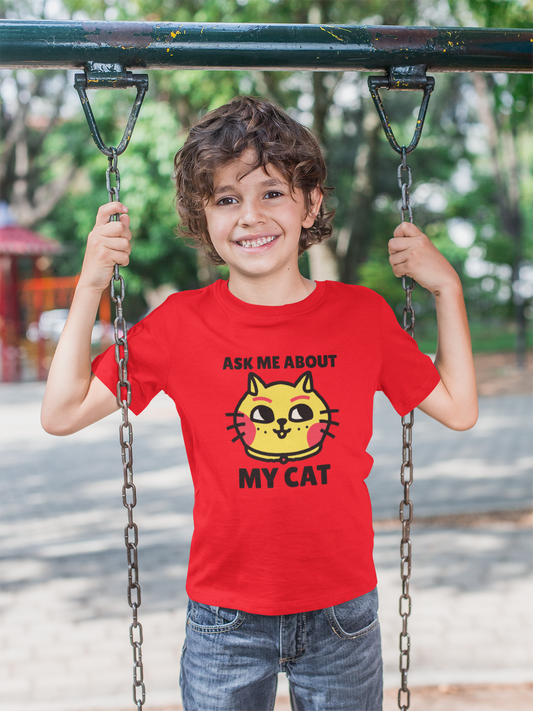 Ask me about my cat Printed red Kids T-shirts