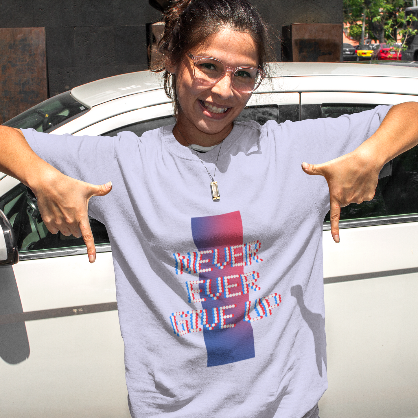 Never ever give up Oversized Lavander Printed T-shirt Unisex