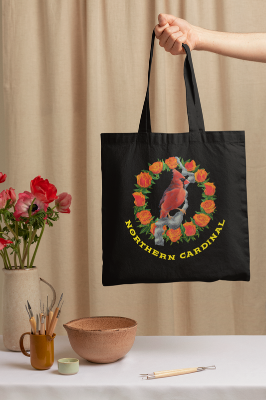 Northern cardinal Printed black Tote Bag