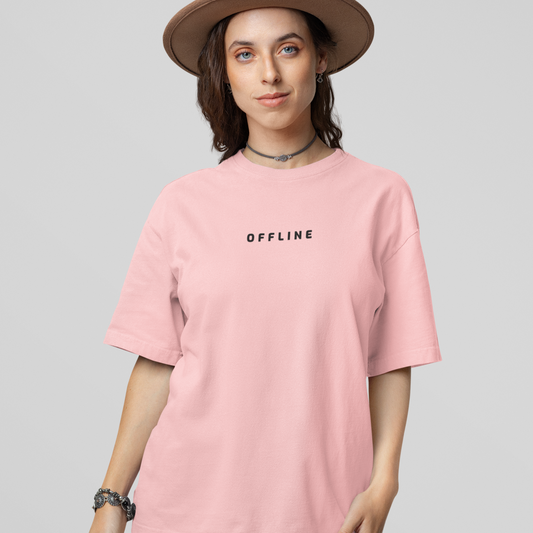 Offline Oversized Light Pink Printed T-shirt Unisex
