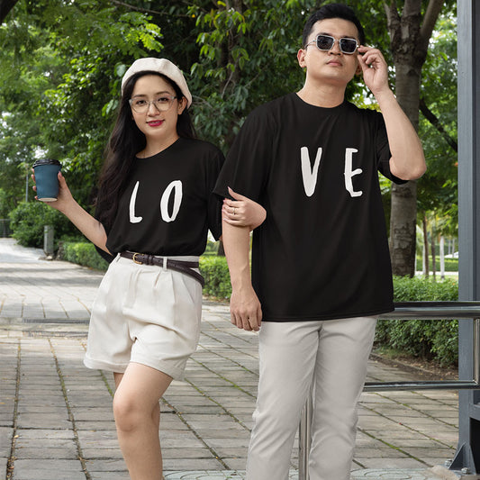 Love Oversized Black Couple Printed T-shirt Unisex