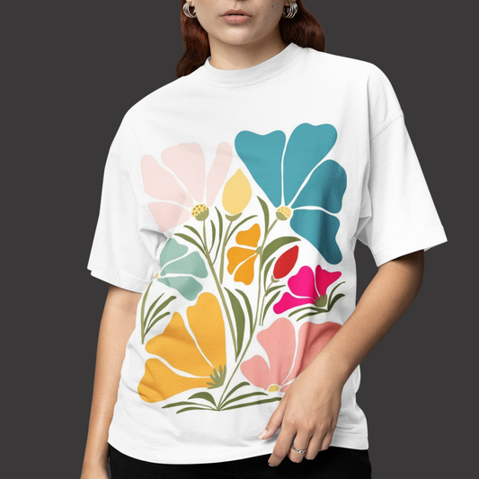 Flower Aesthetic Oversized White Printed T-shirt Unisex