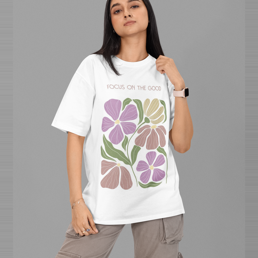 Focus On the Good Oversized White Printed T-shirt Unisex