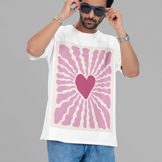 Heart Vibration Groovy Art Oversized White Printed T-shirt Unisex