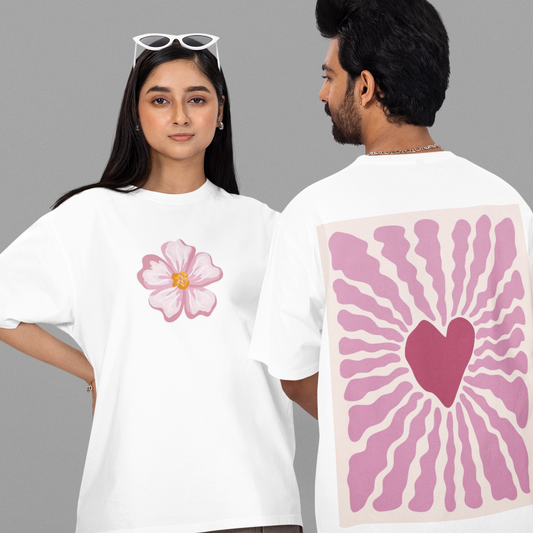Pink Paint vector Flower Oversized White Front and Back Printed Tshirt Unisex