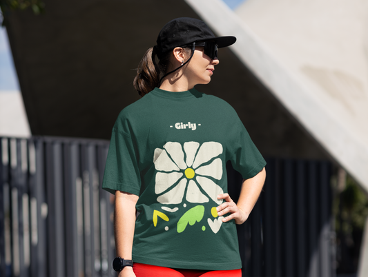 Girly Oversized Green Printed Tshirt Unisex