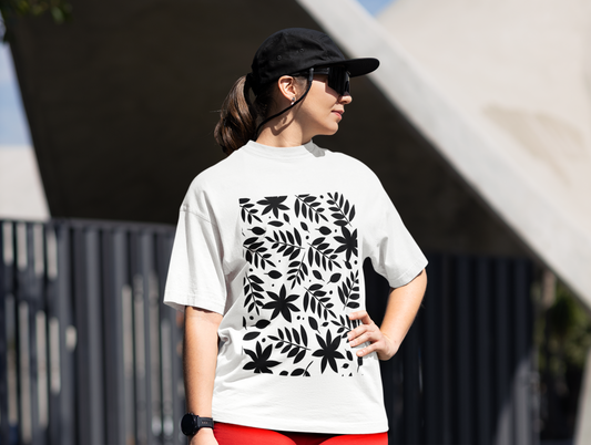 Floral Art Oversized White Printed Tshirt Unisex