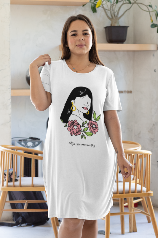Mija , You are Worthy Printed White T-shirt Dress