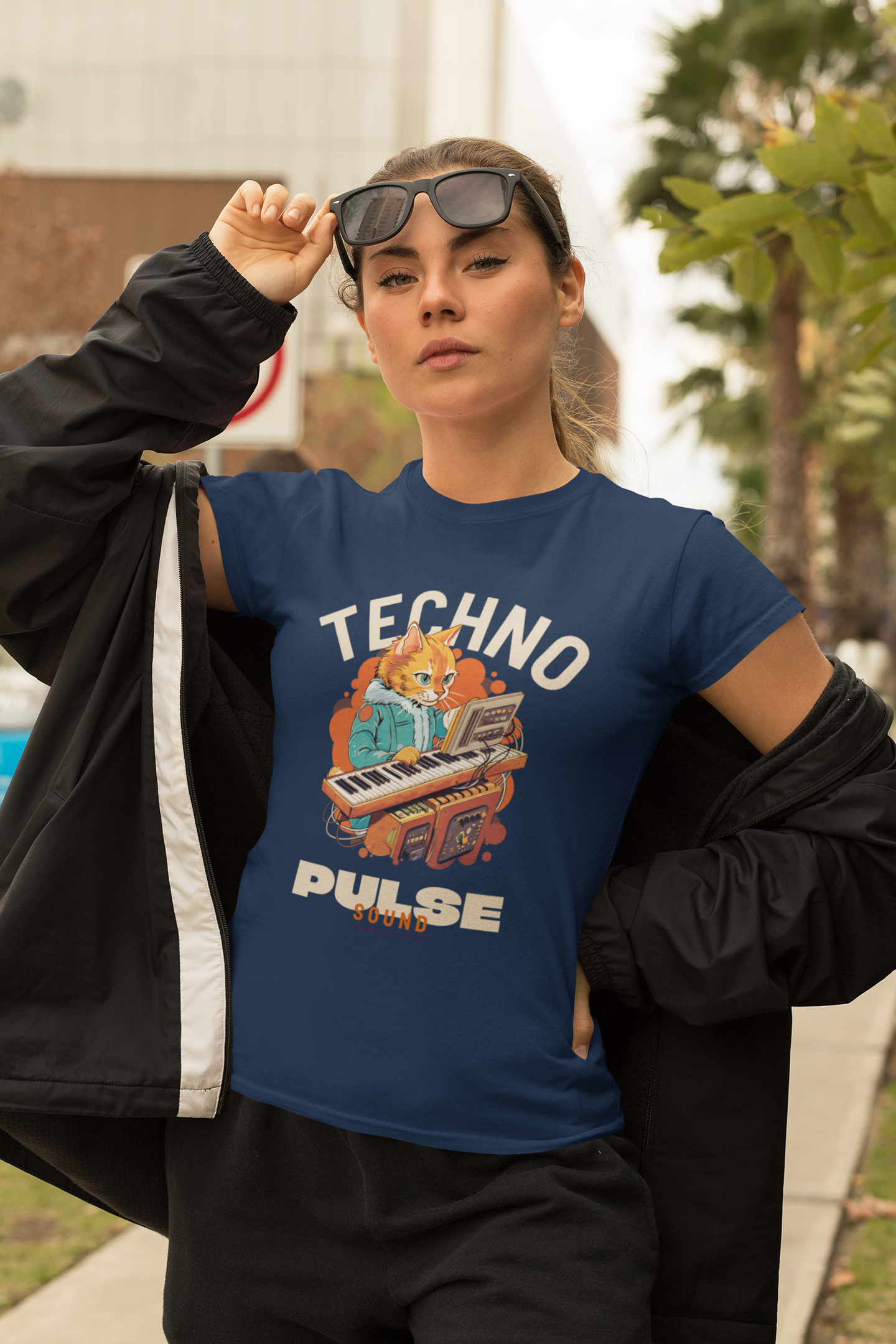 Techno pulse printed Navy blue Unisex T-Shirt