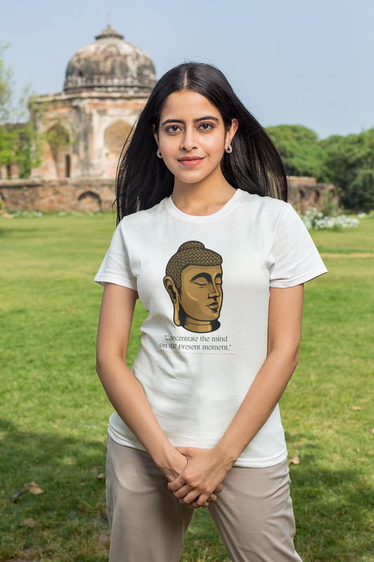 Concentrate the mind on the present moment  printed White Unisex T-Shirt