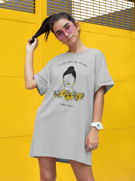 Do what makes your soul shine Printed  gray melange T-shirt Dress