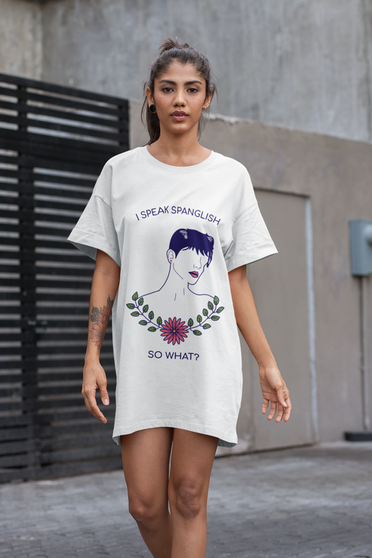 I Speak Spanglish so what ? Printed white T-shirt Dress